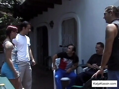 Gangbang babe katja fucks multiple cocks