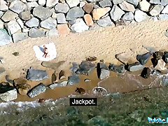 ビーチ, 美人, ブロンド, Hd, アウトドア, 小柄, 公共, スペイン人