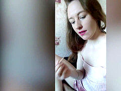 Geeky teenager poking Her giant Labia with a Pencil