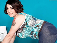 Big-boobed chick Elaina Gregory is touching her hairy pussy