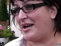 BBW sucks and rides stranger's cock in restroom