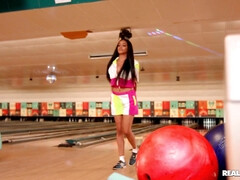 Drilling hot barmaid Julie Kay in the bowling