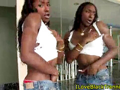 Solo ebony transgender princess plays with her manstick