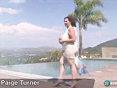 Katie Thomas Strips Big Tits Poolside