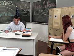 Amerikanisch, Geschnappt, Nahaufnahme, Hochschule, Hundestellung, Lecken, Rock, Uniform