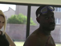 お尻, 黒人, ブロンド, フェラチオ, チン, 異人種間