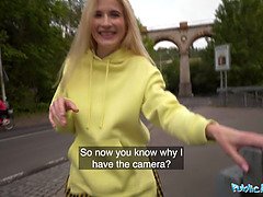 Euro blonde bombshell gets drilled hard in public by a big hard dick