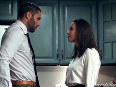 Dark-haired beauty seduces and fucks her husband's boss
