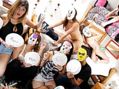 デカ尻, デカチン, フェラチオ, バック, グループ, マスク, 自然山雀, ティーン