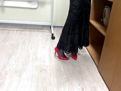 Teacher Is Teaching A Lesson At School, But One Of Students Look Only On Her Sexy Shoes And Heels