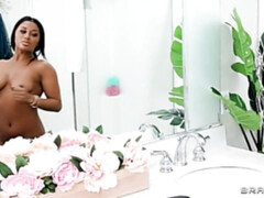 Awesome ebony babe Sommer Isabella jumps on a big white penis