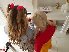 Ellie Shou, Katie Rose & Ivy Maddox get a kinky threesome with a strapon and a creampie