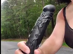 Crossdresser, Dildo, Lingerie, Masturbation, Im freien, Transfrau, Solo, Ablutschen