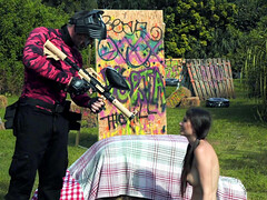Angelina Diamanti is sucking paintball player's cock