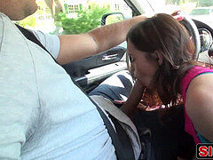 18, 素人, フェラチオ, 茶髪の, 車, ティーン