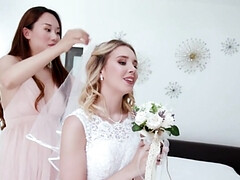 European babe in a bride outfit sucks and fucks