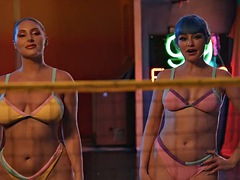 3d, 美女, デカパイ, フェラチオ, 茶髪の, ハードコア, キス, 三人