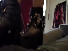 Blondine, Stiefel, Weibliche domination, Absätze, Leder, Herrin, Dürr, Titten