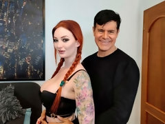 お尻, デカパイ, フェラチオ, キス, 淫乱熟女, 赤毛, スラップ, ストッキング