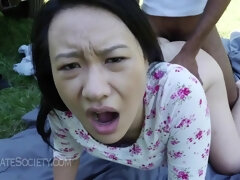 Asiático, Culo, Negro, Mamada, Coche, Polla, Interracial, Al aire libre