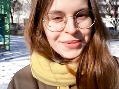Leie, Braunhaarige, Hundestellung, Deutsch, Brille, Behaart, Natürlich, Höschen