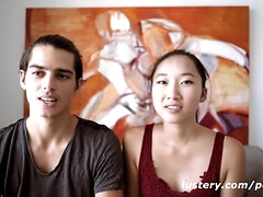 アジア人, 茶髪の, カップル, バック, フランス人, 小柄, 公共, オッパイの