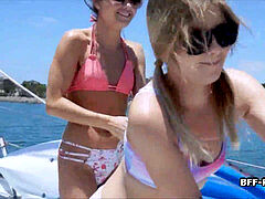 Boat fourway with horny bikini teenagers