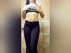 sport babe Does hand Day, Yoga, and Masturbates in the Changing Room
