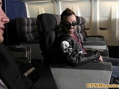 CFNM stewardesses take turns getting their asses reamed in a wild foursome