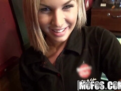 Naughty barmaid Rihanna Samuel gets her natural blonde ass drilled in the backroom