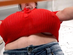 デカパイ, 巨乳な, 自家製, 淫乱熟女, 自然山雀, 磨き, オッパイの, 妻