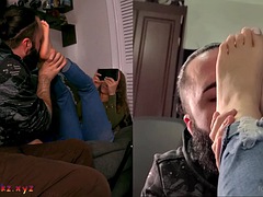 素人, ブロンド, 足, フェティッシュ, 足フェチ, フェラする, ティーン