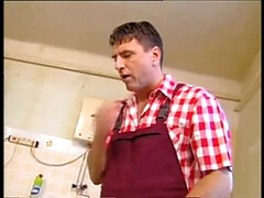 Tussi, Grosser schwanz, Blondine, Spermaladung, Schwanz, Hd, Küche, Muschi