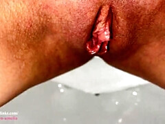 Amateur Russian Teen Amelia Queen Pissing Close-Up - Shaved Pussy & Wet Panties Compilation