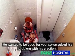 Blonde nurse watches as hot couple bang in fakehospital roleplay
