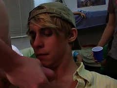 Str8 college stud gets hazed in a frat dorm gangbang