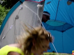 Brunette Ignites Wild Passion at Public Festival