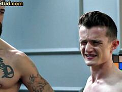 Handsome jock riding DILF lover