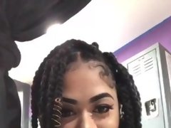 Gorgeous ebony shakes her booty in the locker room