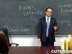 Watch this petite teen get naughty during detention with a big cock