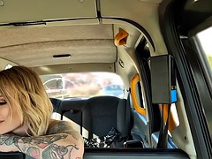 Tattooed slut in pantyhose riding taxi cock outdoors 4 free
