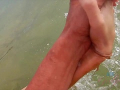 Enthousiasteling, Strand, Pijpbeurt, Naakt, Buiten, Gezichtspunt, Openbaar, Geschoren