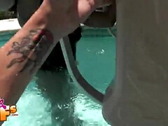 Grosser arsch, Schwarz, Blasen, Pool