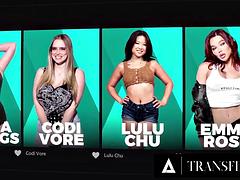 アナル, デカパイ, フェラチオ, ダブル開発, 手コキする, シーメール, 三人, オッパイの