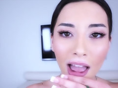 Brown-eyed hottie Aria Lee sucks big dick in POV