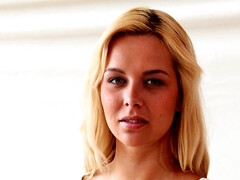 Blue-eyed blonde bangs the photographer after nude posing