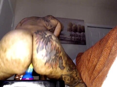 Ebony MILF going crazy on dildo - Masturbation clip