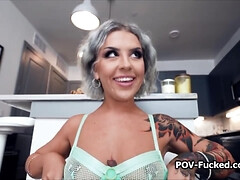 Beautiful Luna milks total stranger for rent money