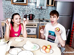 Lusty miniature teen Olivia Trunk nicely penetrated in the kitchen