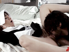 茶髪の, 衣服着たままセックス, なめる, オマンコ